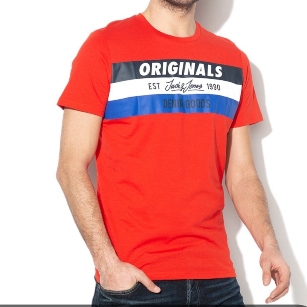 Jack & Jones Red 'Originals' Graphic Short Sleeve Tee